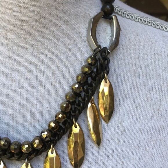 stella & dot ~ safari statement necklace ~ limited edition retired gold black - Picture 2 of 5